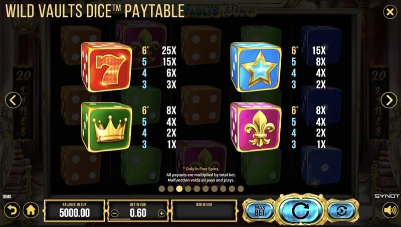 Wild Vaults Dice - griglia 6x3 nel round bonus con avalanche